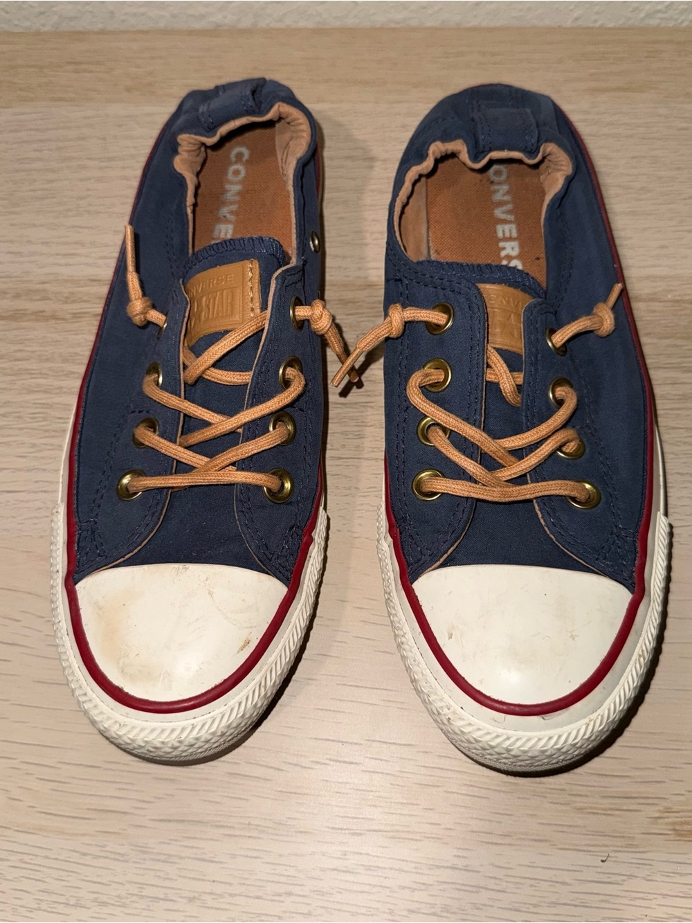 Converse Chuck Taylor Shoreline Slip Navy Tan Red Sneakers Women’s Size 7